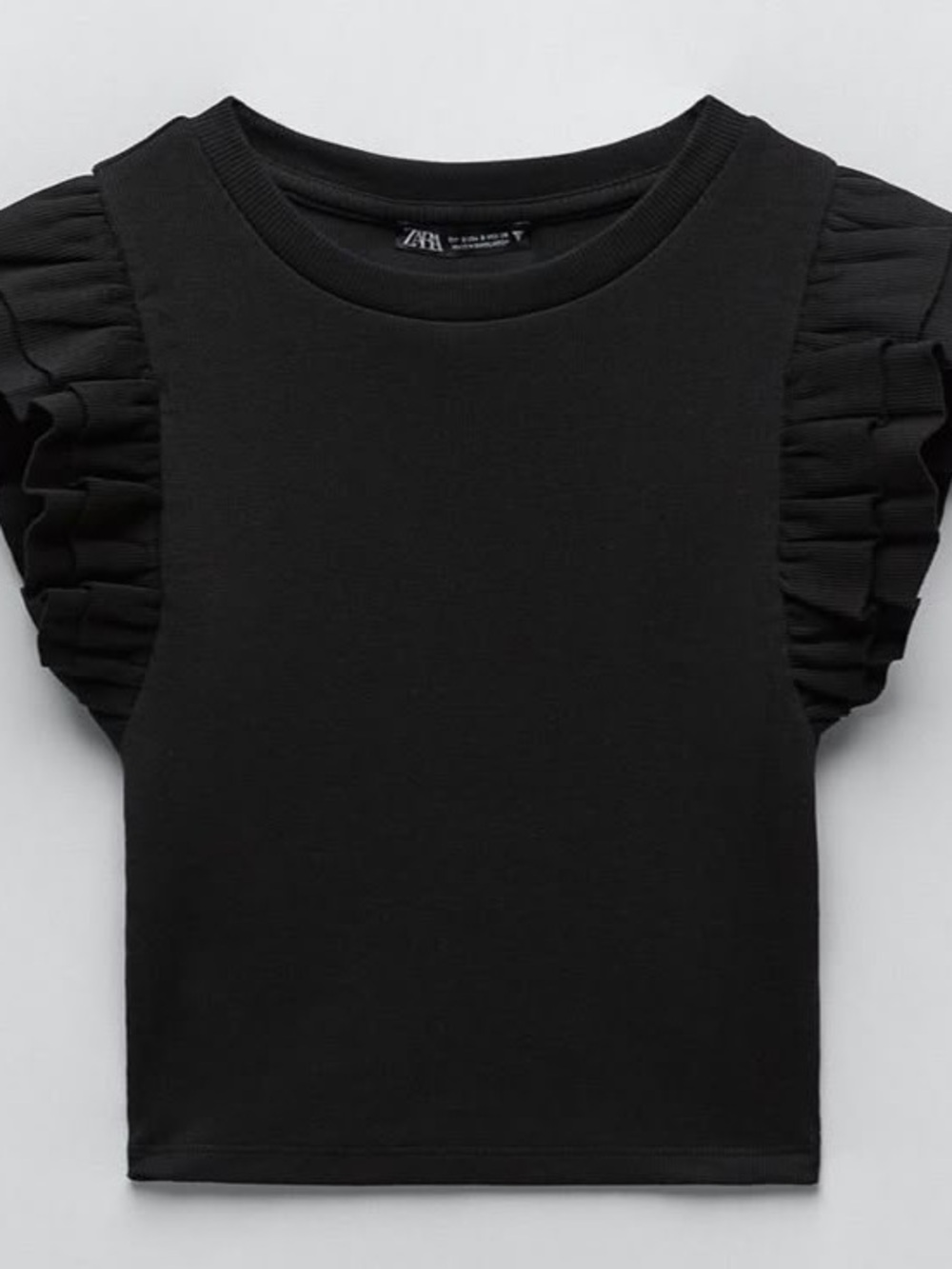 Zara Black Ruffle Sleeve Knit Top Large